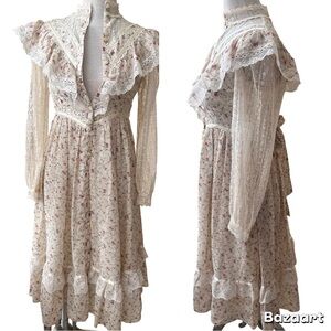Rare 1970s Gunne Sax by Jessica McClintock Floral Prairie Dress 10 (Juniors)